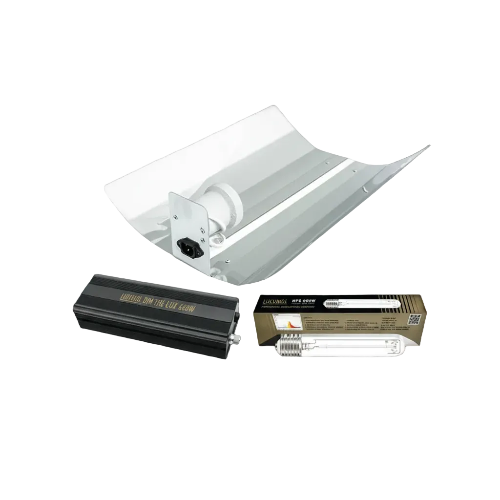 Digital Dimmable Kit components including LED reflector, ballast, and bulb for optimal plant growth.