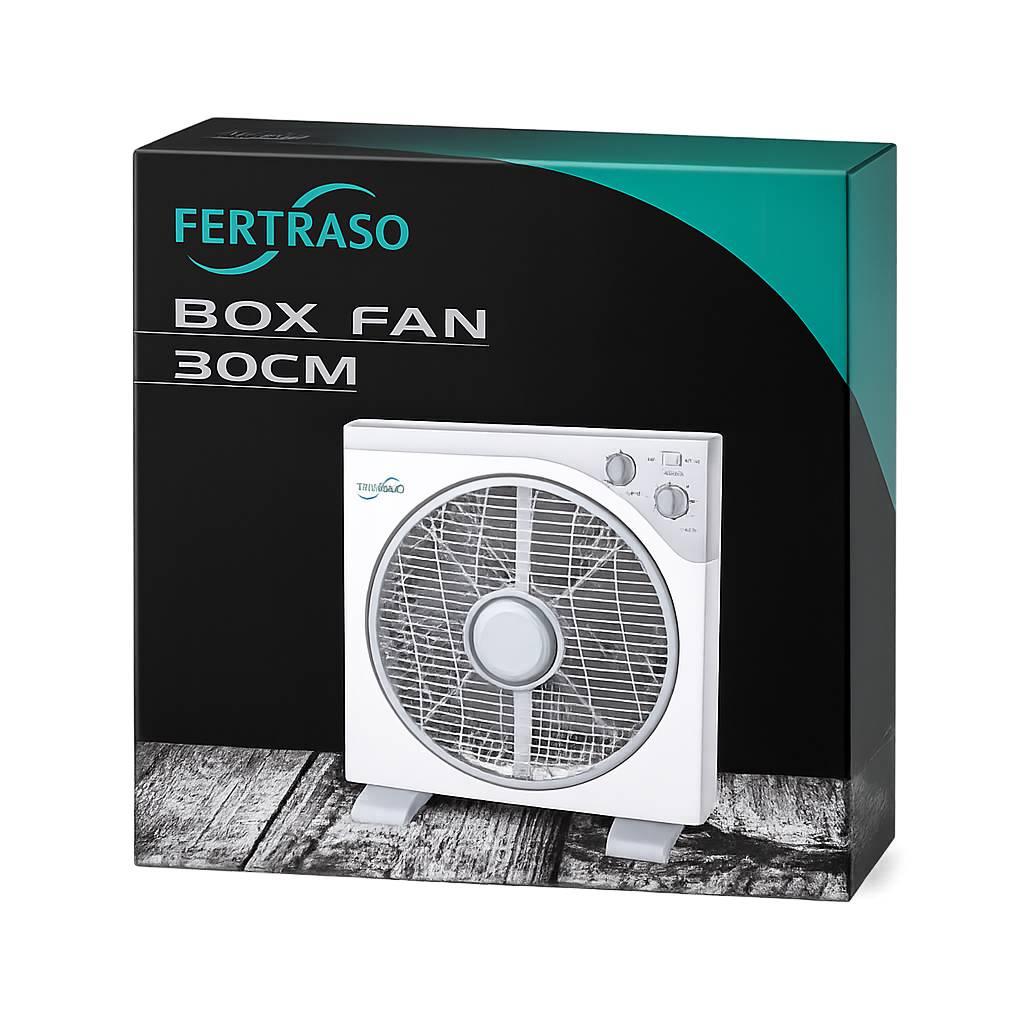 Fertraso Box Fan 30CM – Powerful Table & Floor Fan with 3 Speed Settings